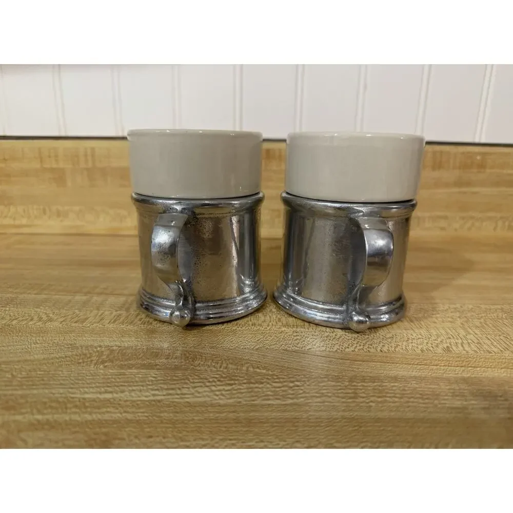 Vintage Wilton Armetale RWP Pewter Coffee Mugs Set of 4 w/ Ceramic Inserts USA